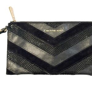 Michael Kors Bedford Black Leather Chevron Clutch Wristlet